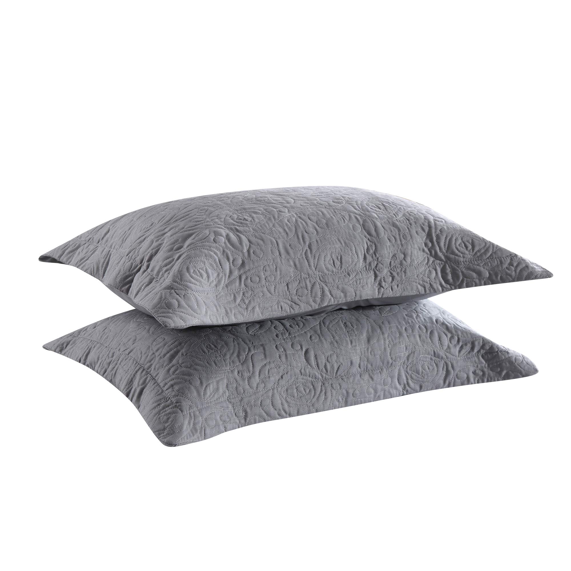 Marcielo 2-Piece Embroidered Pillow Shams, Decorative Microfiber Pillow Shams Set Standard Size Grey